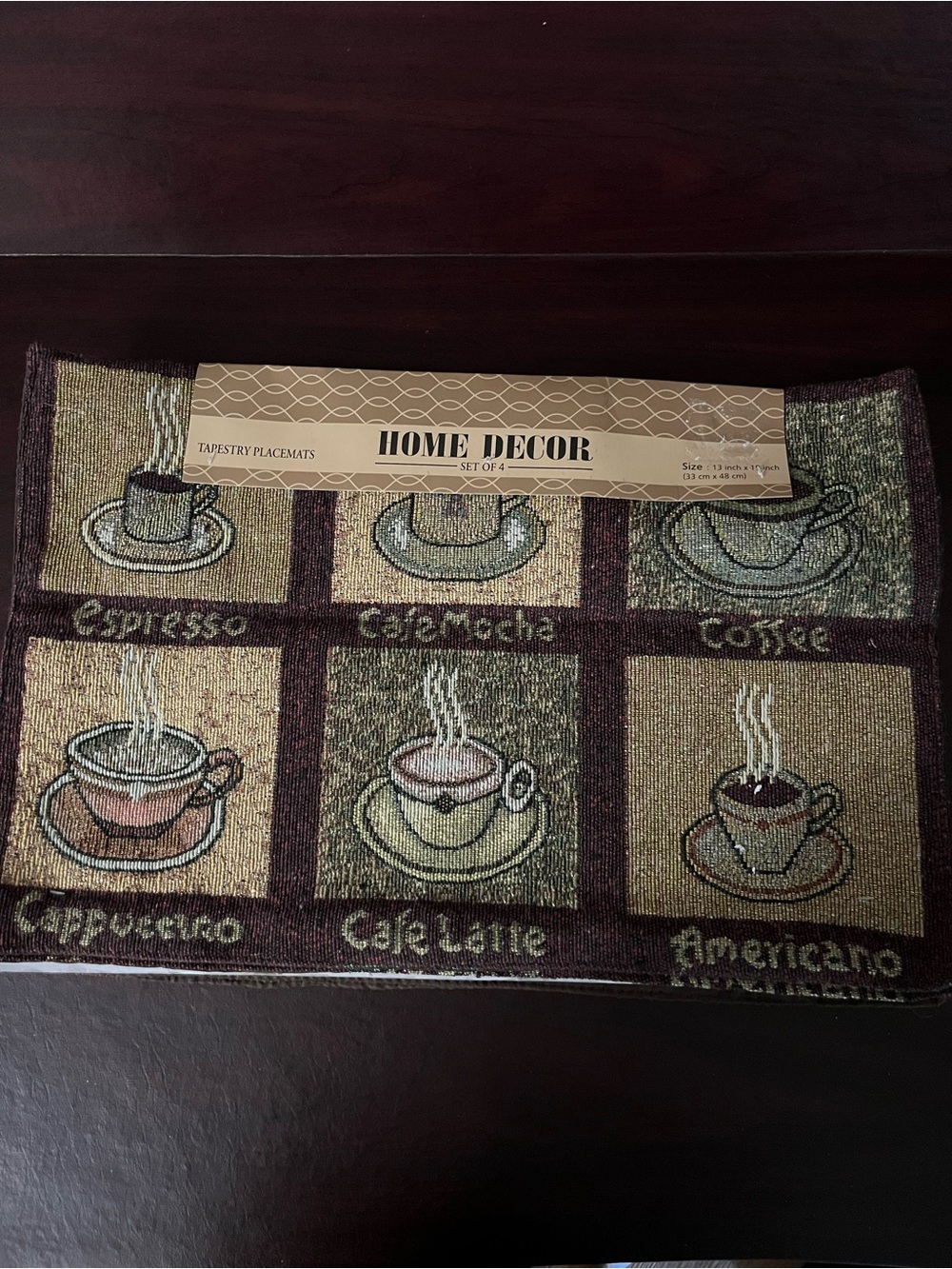 Home Collection Coffee Cup Tapestry Placemats - Brown, Tan, Green